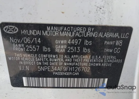 2015 Hyundai Sonata Limited z USA, uszkodzony, nr VIN 5NPE34AF9FH126702